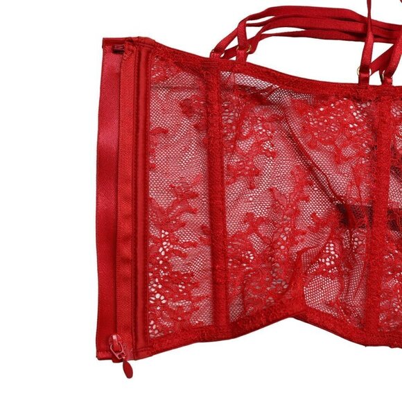 Victoria's Secret Bustier Size 32D Red Very Sexy Lace Underwire NEW - Picture 5 of 11
